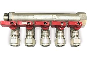 VN Infinite Quality 3/4" Plumbing PEX Manifolds w/ 1/2" Pex Ball Valves - Radiant Heat Manifold - PEX Tubing Floor Heating Manifolds - Red Handles (5 Loop Red)