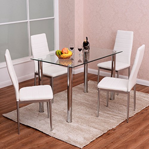 Kaluo 5 PCS Modern Rectangular Dinning Set, Durable Glass Top Table & 4 Chairs for Kitchen Room Furniture - Thumbnail 7