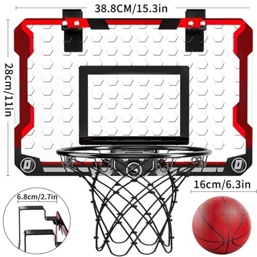 AM ANNA Basketball Hoop Indoor for Kids, Basketball Mini Hoop Pro Basketball Hoop Over the Door with LED Lighting & Audio Scoreboard, Boys Gifts Basketball Toys Gifts Room Accessories