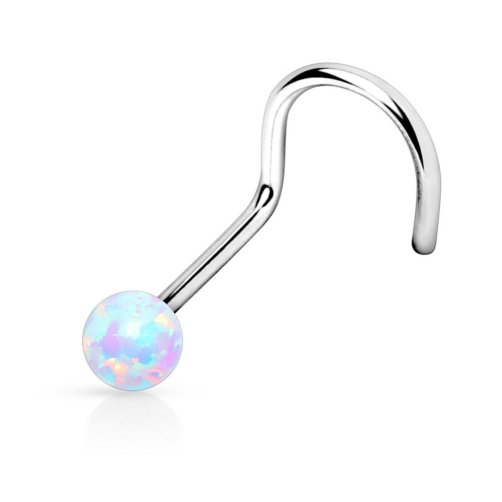 PiercedOff 316L Surgical Steel Nose Screw with White Synthetic Opal Ball - Thickness 18GA (1mm) / Length 6mm / Opal Ball Size 2mm