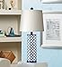 Gisele Modern Table Lamp Blue Lattice Column Diamond Markings White Drum Shade for Kids Room Bedroom Bedside Nightstand - 360 Lighting