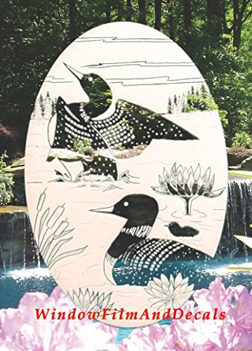 Loon Scene Oval Etched Window Decal Vinyl Glass Cling - 10.5" x 16" - White with Clear Design Elements