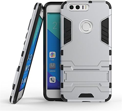 Honor 8 Case,JIUSHIWO [Heavy Duty] [Shock-Absorption] [Kickstand Feature] Hybrid Dual Layer Armor Defender Full Body Protective Case Cover for Huawei Honor 8 (kickstand Series Silver)