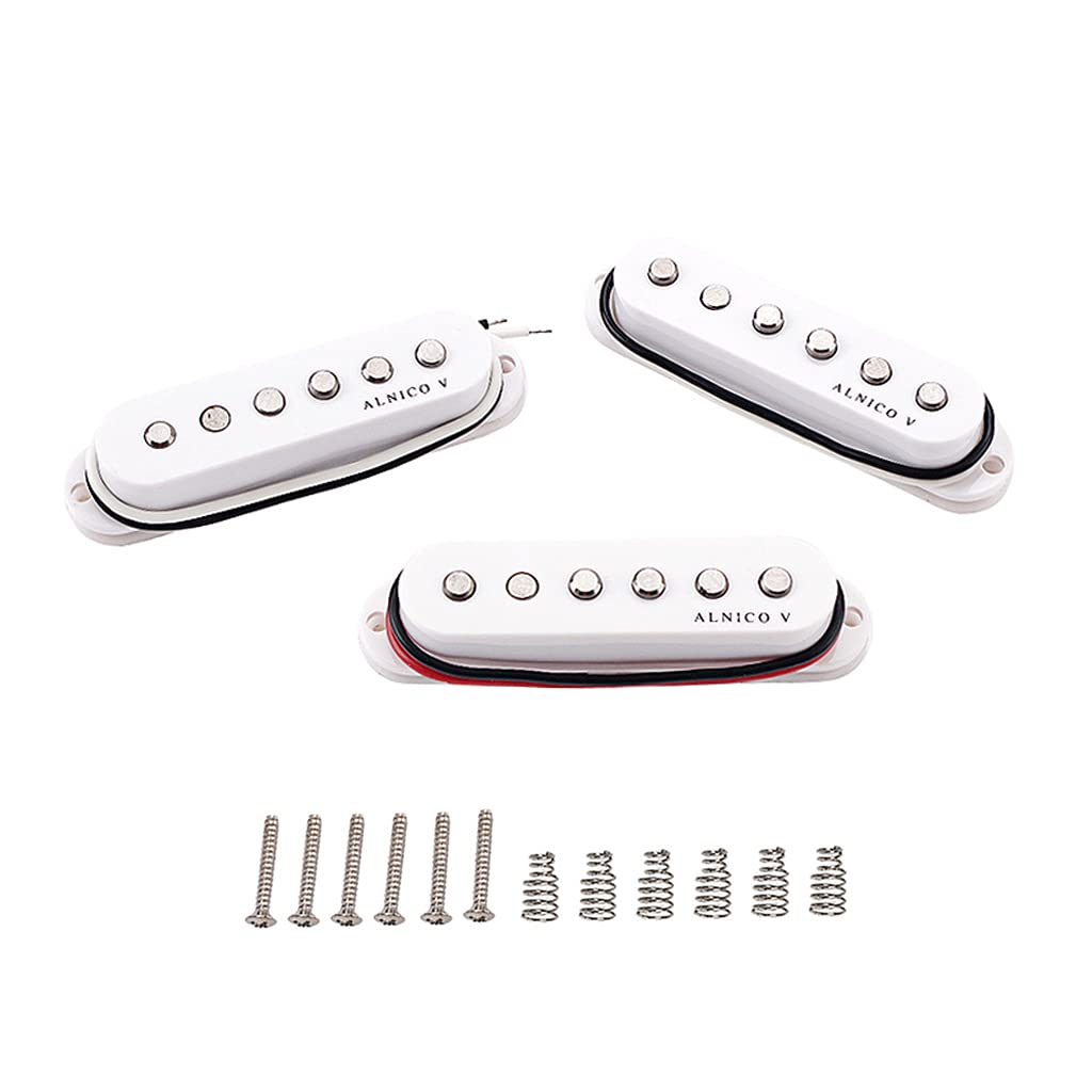 Alnicov 3PCS Guitar Single Coil Pickups,Neck Middle Bridge SSS Pickups Set for Strat ST Style Guitar Accessory(White)