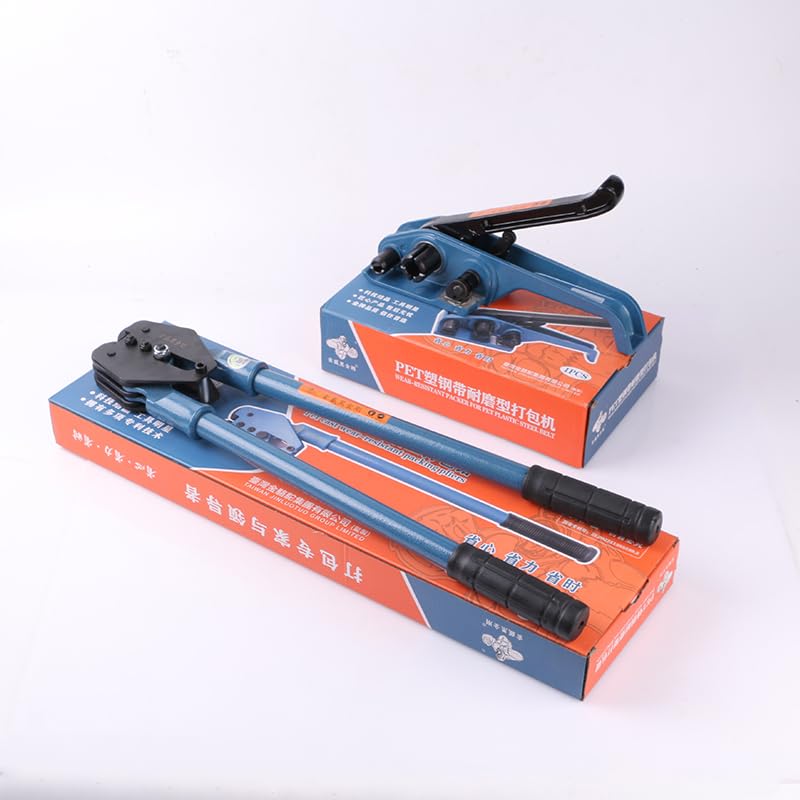 Strapping Tool Kit 4-in-1 PET/PP Handy Baler Packing Strap Tensioner, Heavy Duty Manual Pallet Packaging Strapping Banding Cutter with Tensioner Sealer, 250M Belt, 100 Metal Seals for Hose Clamp Cable