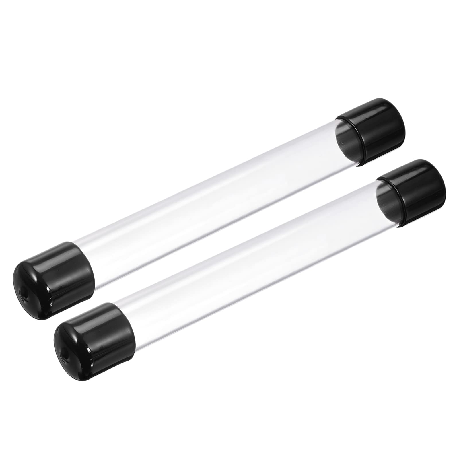PATIKIL Clear Rigid Tube Round Plastic Tubing with Black Rubber Caps Polycarbonate Water Pipe, 305mm/ 12 Inch Length, 22mmx25mm/0.87" x1, 2 Set