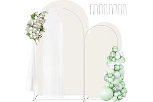 2 Pcs (7.3ft,6ft) Wedding Arch Backdrop Stand and Cover Set Metal Arch Backdrop Stand Wedding Backdrop with 8 Pcs Ground Spik