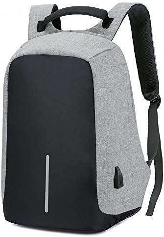 SANNA Anti-Theft Backpack USB Charging 15.6 Inch Laptop Large Capacity Hidden Pockets Water Proof Night Safety Black/Grey (Grey)