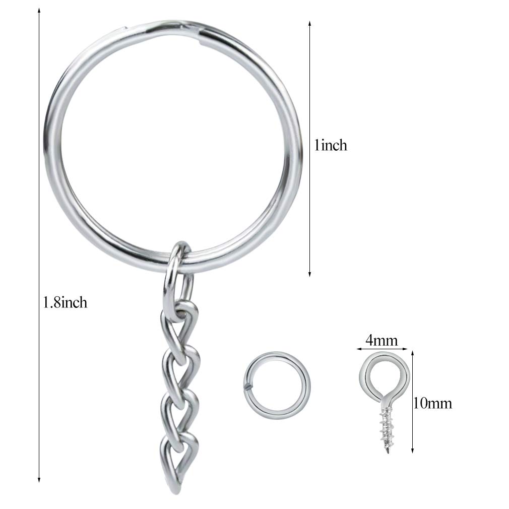 200 Packs Keychain Ring Sets, Bantoye 1 Inch/25mm Metal Keychain Rings with 4mm Screw Eye Pins and Extend Chains for DIY Crafts Making