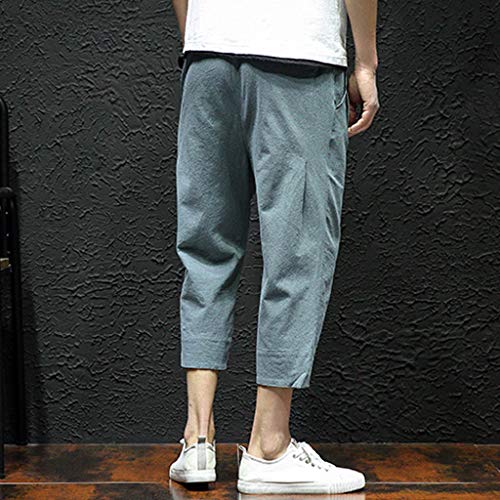 Allywit Men's Loose Fit Elastic Waist Patchwork Shorts Harem Capri Pants Lounge Linen Harem Pants Big and Tall Green