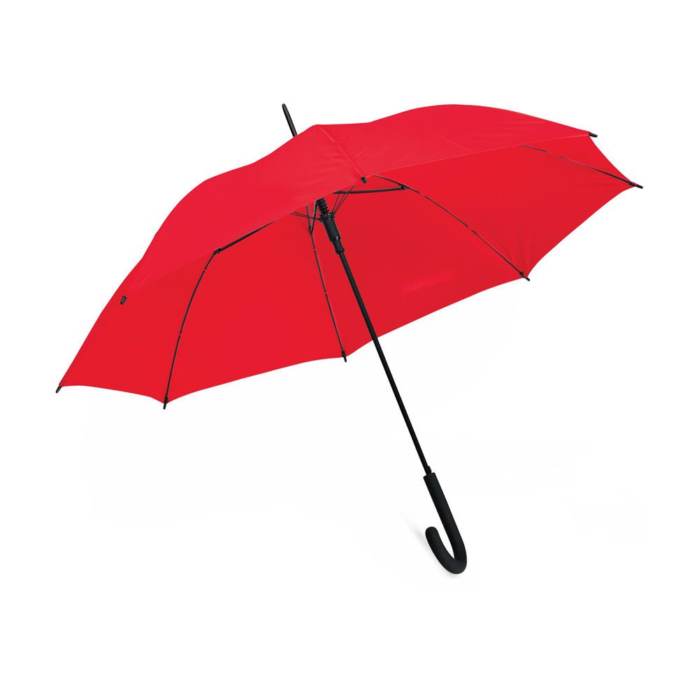 eBuyGB Automatic Windproof Long Umbrella with Black Rubber Crook Handle Walking Rain Stick Umbrella, Umbrella Windproof Strong - Red 41.5 Inch / 105cm Span 87cm Length