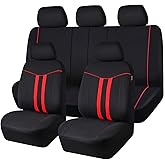 CAR-GRAND Universal Stylish Piping Cloth Car Seat Covers Full Set, Breathable and Washable Automotive Seat Covers with Air Co
