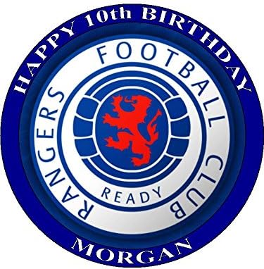 Glasgow Rangers 7.5" Round - Design 2 - Icing Cake Topper- Personalised Free Any Name,Age OR Message