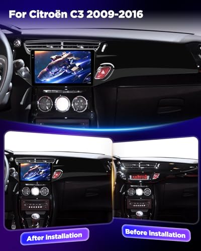 NHOPEEW 4+64G Android Car Radio for Citroën C3 2009-2016 with Wireless Carplay and Android Car – 9 Inch incell Screen Support WiFi GPS Steering Wheel Controls + Reversing Camera, Canbus