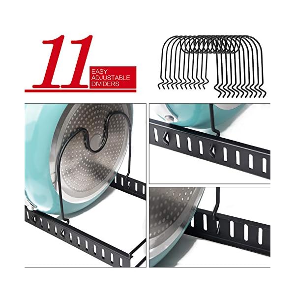 Xcosrack 11 Dividers Pot Pan Lid Rack Bakeware Cupboard Organizer