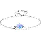 Kaletine Blue Synthetic Opal Hamsa Hand of Fatima Bracelet Sterling Silver 925 Adjustable Cable Chain 6.5"+1.5"