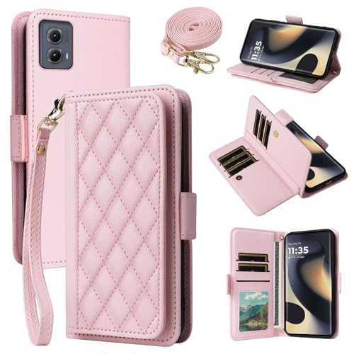 for Motorola Edge 5G 2024 Argyle Wallet Case Wrist Shoulder Strap Pink at Amazon