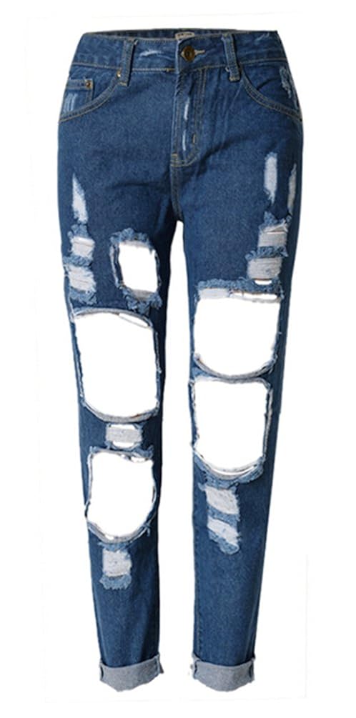 Brinny Damen Jeans Boyfriend Denim Hose röhre mit löchern Loch
