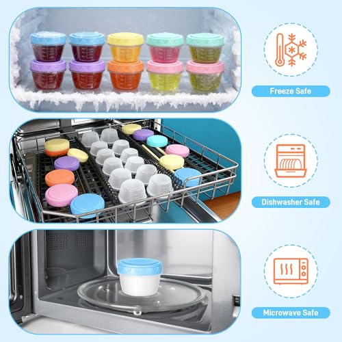 Fentar 18 Pieces Airtight Small Food Containers with Scale, 80ML Reusable Freezer Containers, Small Trays with Lids for Sauces, Yogurt (6 Colors)