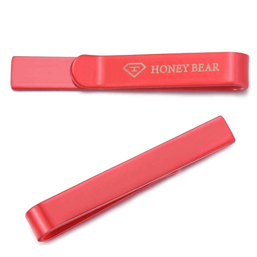Honey Bear Mens/Boys Skinny Tie clip Bar for Narrow Tie - Stainless Steel for Business Wedding Gift 4cm (Red)