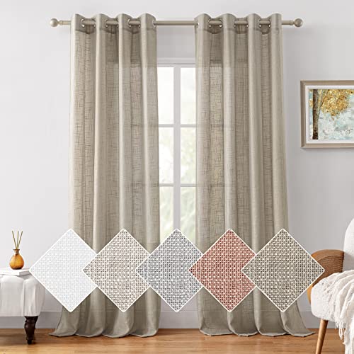 HOMEIDEAS Taupe Brown Linen Textured Sheer Curtains, 96 Inches Long 2 Panels Semi Sheer Curtains Farmhouse Window Drapes for Bedroom Living Room, 2 Panels, W52 x L96