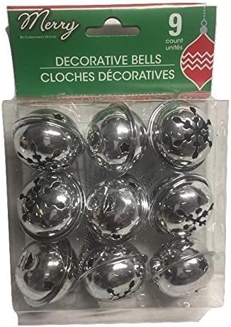 (Pack of 2) 9 Large Christmas House Aged Finish Snowflake Cutout Jingle Bells (Silver)