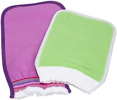XXCON Padded Microfiber Exfoliator Mitt - Exfoliating Bath Shower Gloves Body Scrubber, Cellulite Remover, Remove Blackheads, Remove Dead Skin Exfoliator for Women and Men-2 Pack (Lilac+Green) XC03