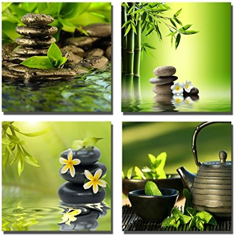 Yang Hong Yu - Canvas Prints Stones Teapot and Bamboo on Water SPA Theme Photo on Canvas Wall Art Framed Modern Decor Paintings Giclee Artwork for Home Decoration 12x12inch