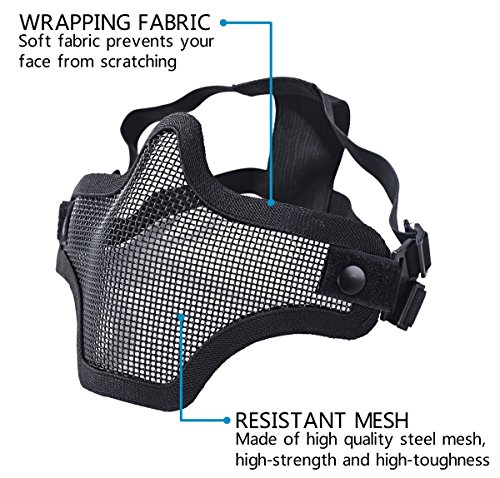 WalkingMan Skull Airsoft Mask and Goggles - Tactical Lower Face Mask Steel Metal Mesh - for BB Gun/CS Game/Paintball - Outdoors Ghost Mask Army for Men&Women (Black gogles)