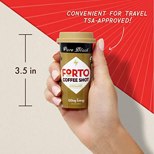 FORTO Coffee Shots - 100mg Caffeine, Pure Black, High Caffeine Cold Brew Coffee, Bottled Fast Coffee Energy Boost, 6 Pack