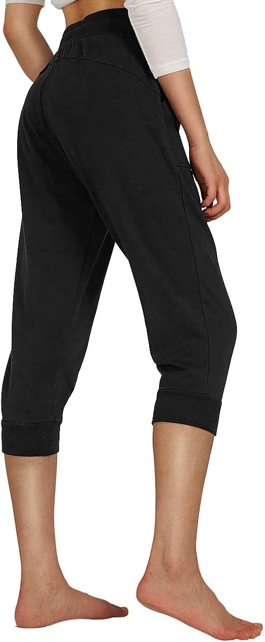 PULI Women's Capri Sweatpants Jogger Lounge Sweat Pants Cotton Drawstring with Pockets: Clothing