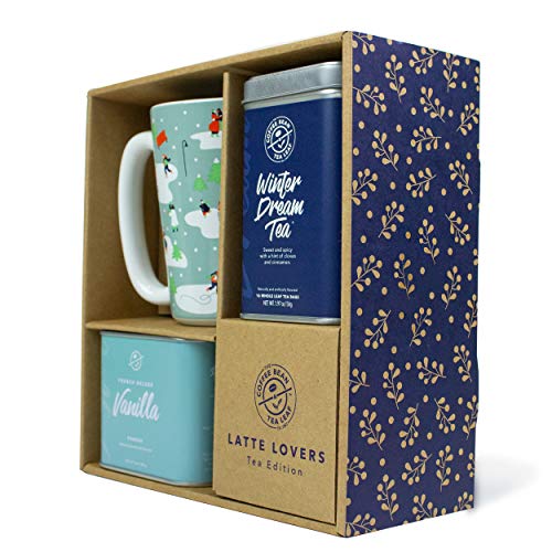 Coffee Bean & Tea Leaf Winter Dream Tea Gift Set (Includes 8oz French Deluxe Vanilla Powder, 16 ct Winter Dream Tin, 12 oz Holiday Festive Ceramic Mug)