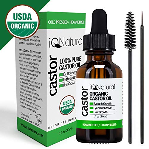Organic Castor Oil - 100% USDA Certified Pure Cold Pressed - Boost Growth For Eyelashes, Hair, Eyebrows, Face and Skin - with Treatment Applicator Kit 1oz (30ml) ((2 Pack) 1oz each CASTER)