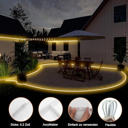 DBFAIRY 15 m Solar LED Strip Outdoor, 540 LED Strip Outdoor, IP68 Waterproof Solar LED Strip with Remote Control Timer, LED Strip for Garden, Patio, Balcony Decoration (Warm White)