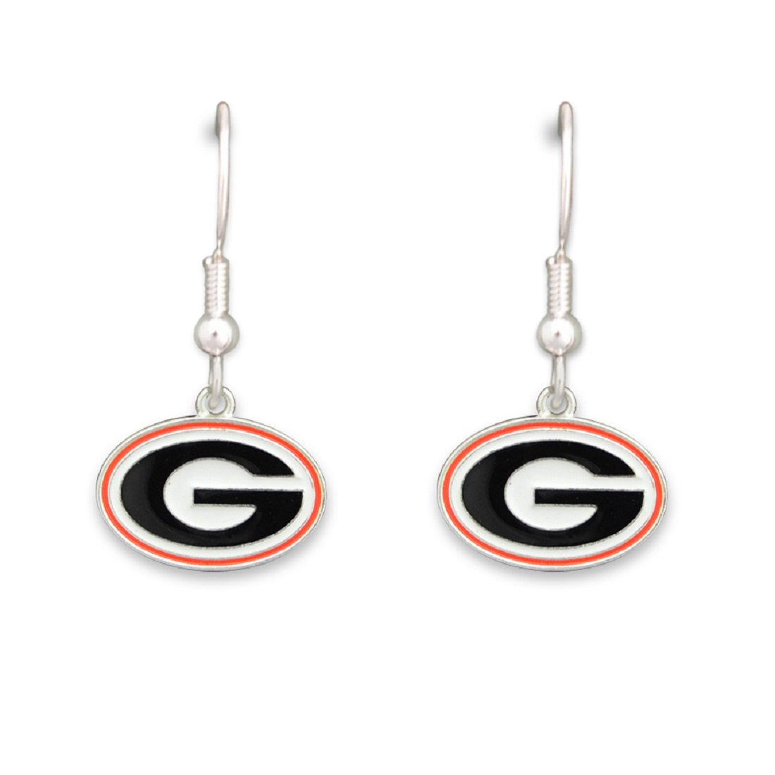 FTH Silver Tone Fishhook Earrings with an Iridescent Georgia Bulldogs Charm