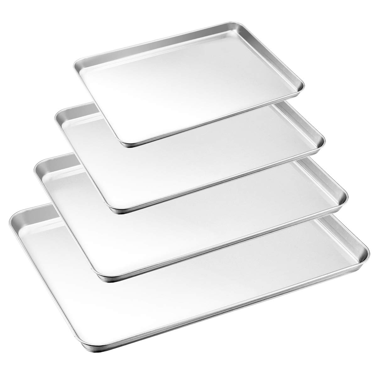 HaWare Baking Tray Set of 4, Stainless Steel Oven Cookie Sheet –Rimmed Pan Baking Sets -Healthy & Non Toxic, Easy Clean & Dishwasher Safe (Large Size)
