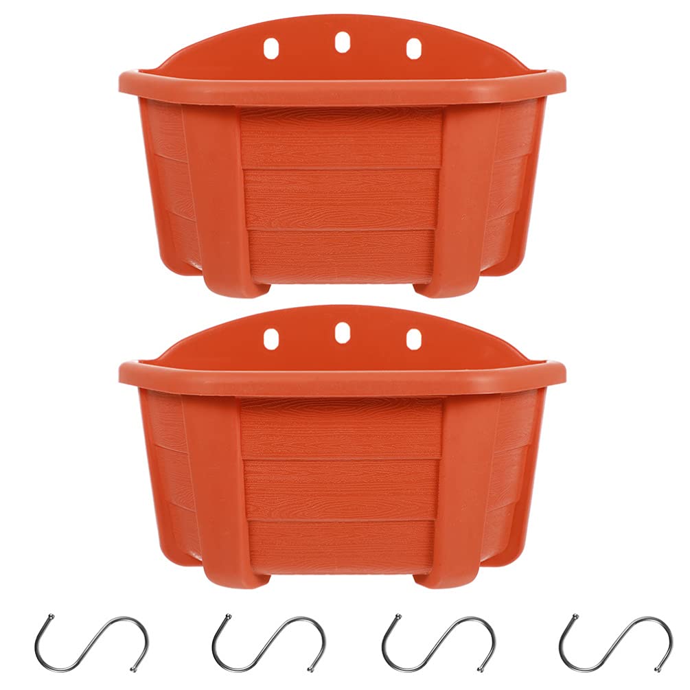 Happyyami Hanging Flowerpot Wall Mounted 2Pcs with Hooks Space-Saving Plant Holder for Indoor Outdoor Balcony Garden 10.63X5.31X6.10In Durable Imitation Wood Flower Bucket