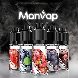Manvap 5X10ml Frucht E Liquid,Blaubeere, Erdbeere, Kirsche, Traube, Wassermelone,kein Nikotin