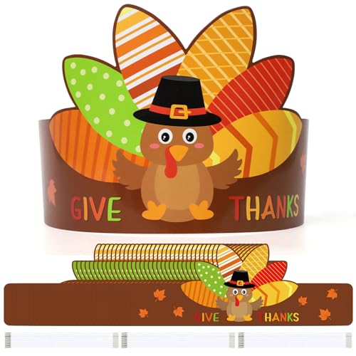Thanksgiving Turkey Hats 30 Pack Adjustable Paper Turkey Crowns at Amazon