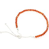 LUSTRE AND LIGHT 3mm Round Natural Carnelian Adjustable Bolo Bracelet for Women in Sterling Silver, July Birthstone Gifts for Her Birthday, Anniversary, Christmas, Graduation