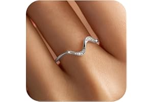 KIFUTENG Wave Ring, 925 Sterling Silver Ocean Wave Rings for Women Cubic Zirconia Self Reminder Up and Down High and Low Ring Ideal Minimalism Jewelry