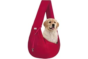 FDJASGY Small Pet Sling Carrier-Hands Free Reversible Pet Papoose Bag Tote Bag with a Pocket Safety Belt Dog Cat for Outdoor Travel (Red)