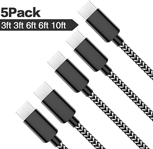 USB Type C Cable, WILDJUE Nylon Braided with USB Long Cable Fast Charger Cord for Samsung Galaxy S9,Note 8,S8 Plus,LG V30 V20 G6 G5,Google Pixel,Nexus 6P 5X(Black&amp;White)