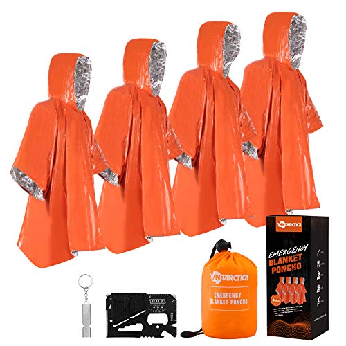 ANTARCTICA Emergency Blanket Poncho 4 Pack Lightweight Waterproof