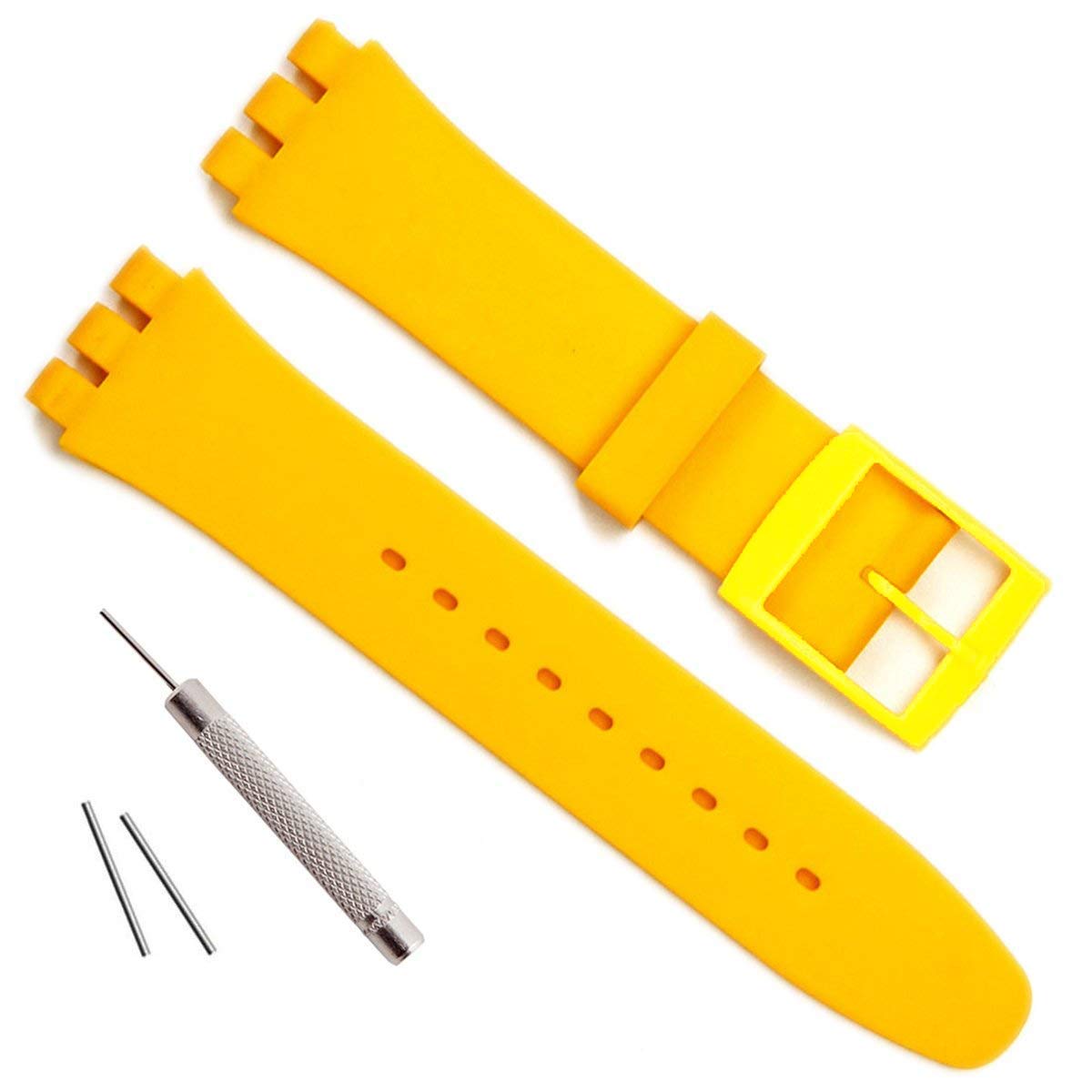 Waterproof Silicone Rubber Watch Strap Watch Band for Swatch (17mm 19mm 20mm) (19mm, Canary)
