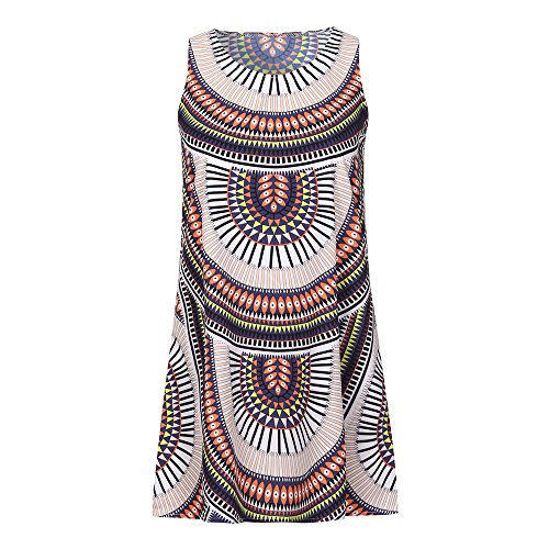 Dressin Vintage Boho Beach Dress, Women Ladies Loose Summer Sleeveless 3D Floral Print Bohe Tank Top Mini Dresses