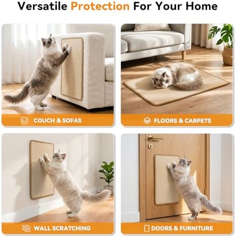 Pacote de 2 tapetes de arranhador de sisal para gatos, tapete natural de arranhão para gatos 50x30cm, tapete para arranhar gatos, acessórios para iniciantes e animais de estimação, cor creme