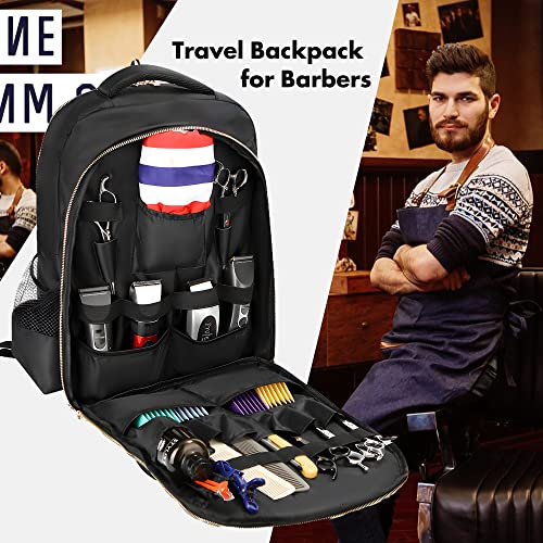 Barber Travel Backpack (Black, 17.7 x 12.6 x 7.5 inches), Air Cushion Design, Waterproof, High Capacity for Clippers and Supplies