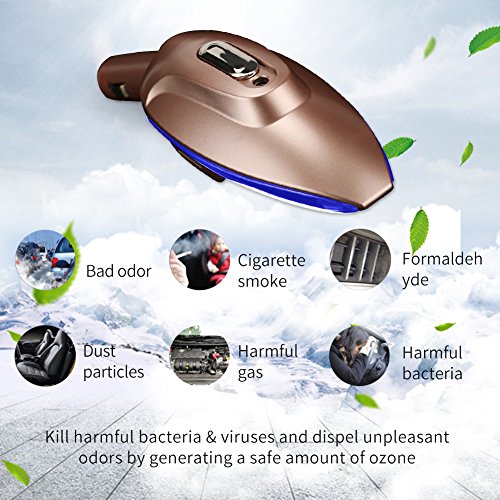 Car air purifier ionizer , 2 USB ports car charger,Car air freshener aromatherapy essentioal oil diffuser and air humidifier for 12V car/24V Vehicle - Thumbnail 3