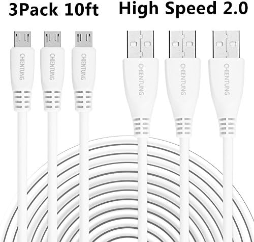 Micro USB Cable, CHIENTUNG 3 Pack 10ft High Speed USB 2.0 Fast Charging Cord Durable Extra Long Android Cable Micro Cable for Samsung, Nexus, Sony, Motorola, Android Phones, Tablet and More